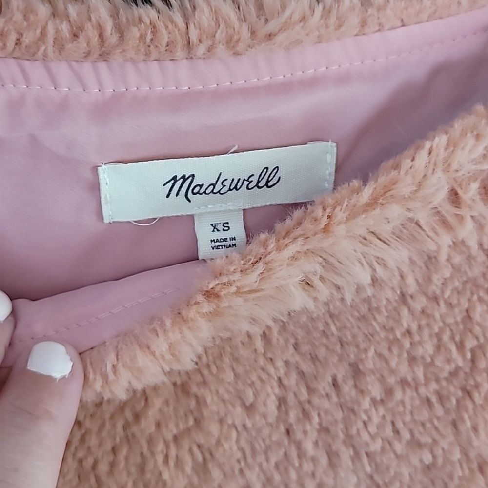 Madewell Faux Fur Teddy Sweater Pullover Blush Pink XS Cozy Soft - Picture 5 of 9